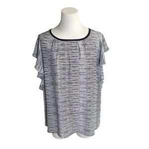 ELLE Black and White Pinstriped Ruffled Sleeve Keyhole Back Blouse Size XL